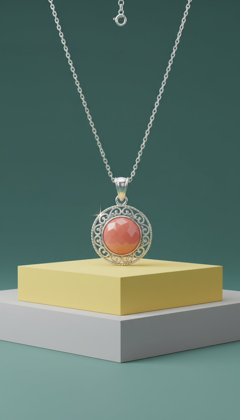 Silver Grid Pendant Necklace